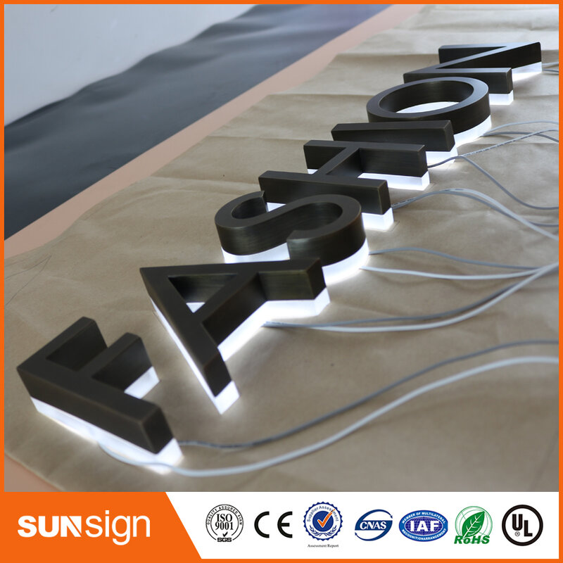 Señal LED 3d de acero inoxidable para exteriores, cartel con logotipo, iluminación acrílica de acero inoxidable retroiluminada, venta de fábrica