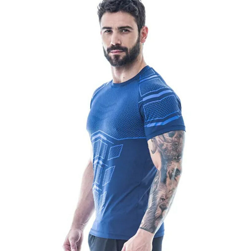 Nowe męskie kompresyjne Skinny T-shirt siłownie Fitness kulturystyka t koszula mężczyzna lato na co dzień Jogger treningu Tee topy odzież marki