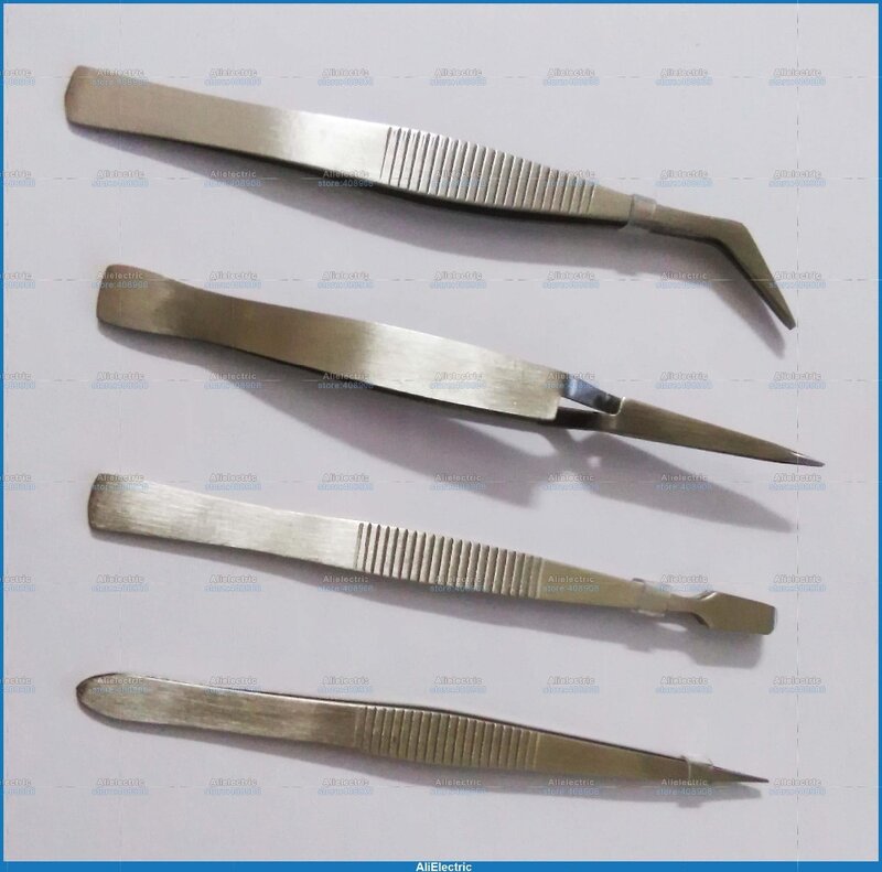 1 set, 4 PCS perhiasan IC SMD SMT pinset Stainless Steel plier, Alat anti-statis magnet 12 cm panjang