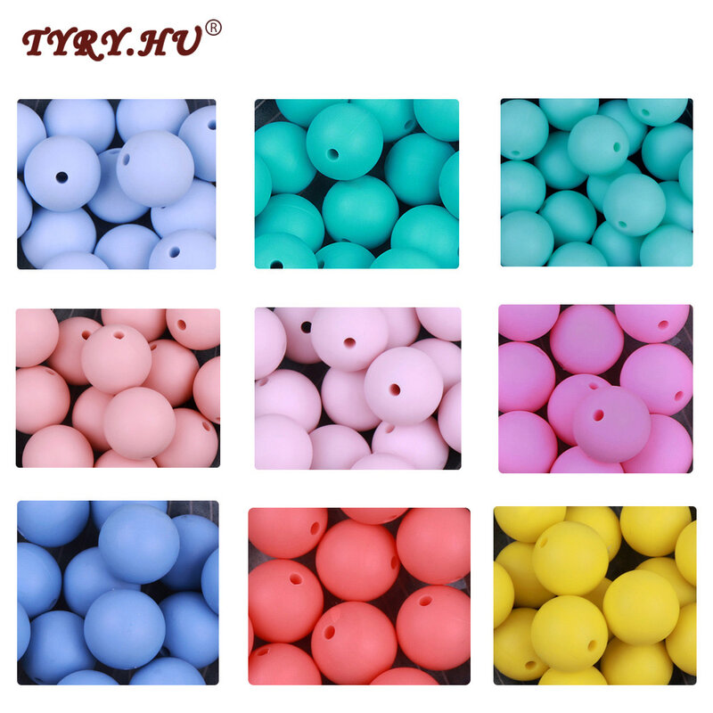 TYRY.HU-Contas Redondas De Silicone Para Fazer Jóias DIY, Contas Coloridas Do Bebê, Grau Alimentar, Enfermagem, Mastigação, 10 PCs, 15mm