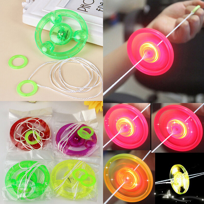 1PCS Bunte Kunststoff Spin LED Licht Fliegende Untertasse Kinder Im Freien Klassische Spielzeug Kinder Geschenk Zufällige Farbe