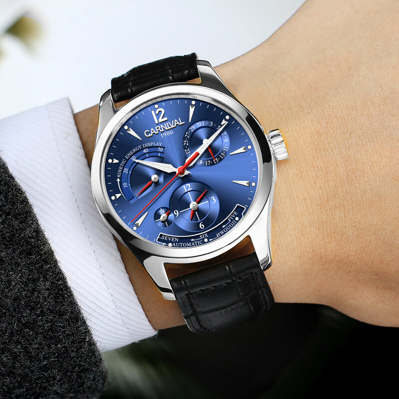 Oryginalny karnawał moda mężczyźni oglądać najlepsze marki wielofunkcyjny automatyczny zegarek mężczyźni kalendarz wodoodporny Luminous mechaniczne zegarki