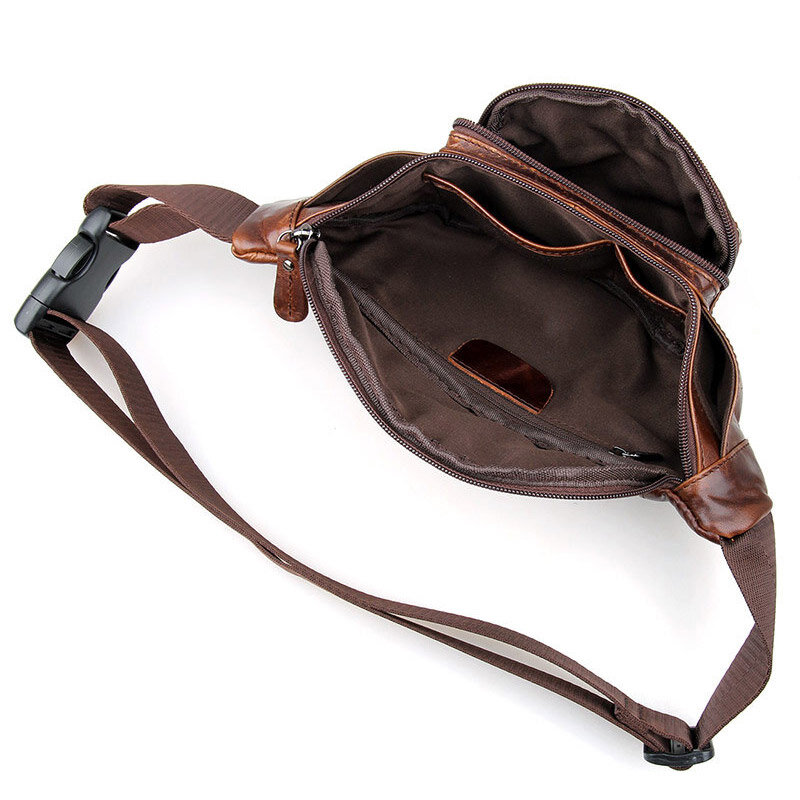 Men Genuine Leather Waist Bag Business Travel Fanny Backpack Male Luxury Cowhide Leather Single Shoulder Bag Men's Waist Packs