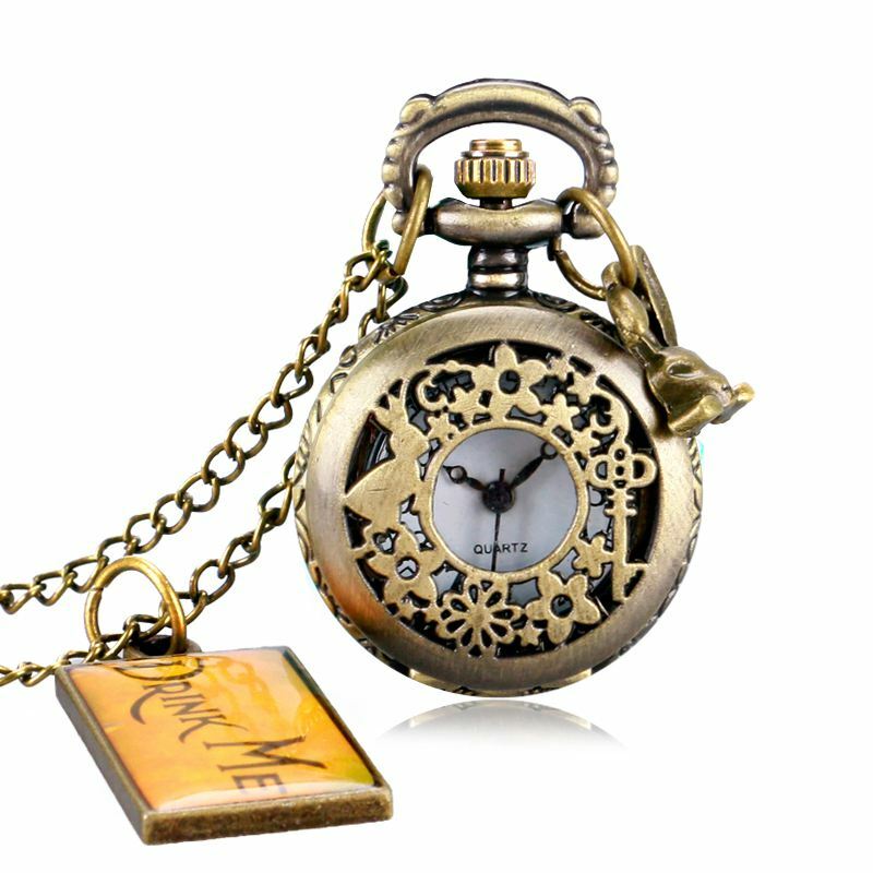 Винтажные карманные часы в стиле ретро с бронзовым кулоном, маленькие милые ожерелья с биркой «напиток», цепочка, топ, модные подарки для девушек и женщин