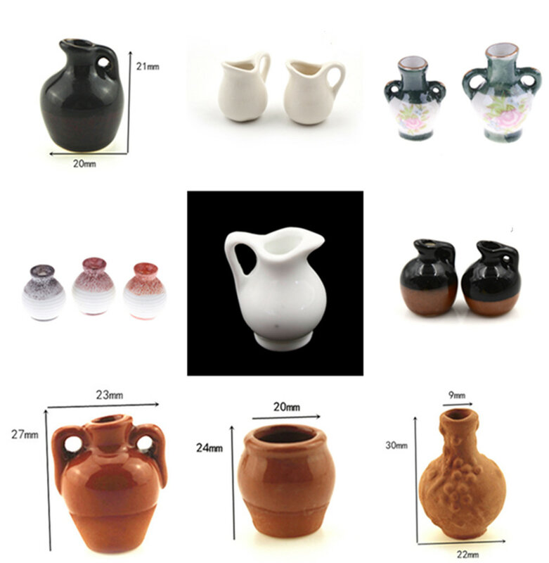 Minijarrón de cerámica para muñecas, accesorios decorativos de porcelana en miniatura, muebles de juguete, 1:12, 1 unidad