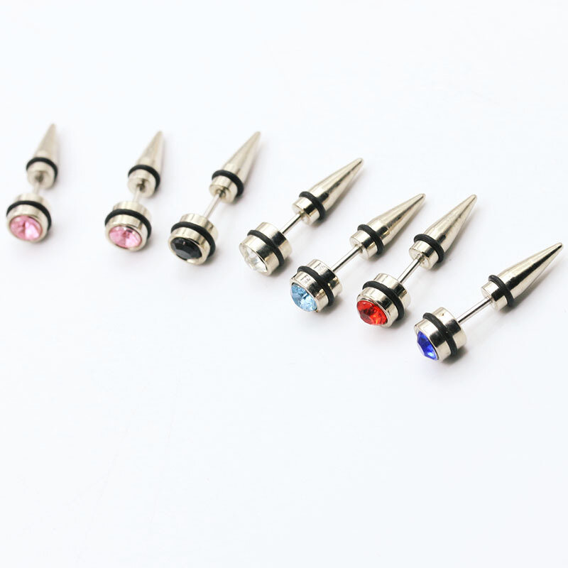 1 pc Medical Titanium Steel Rivet Nail Punk Style piercing orecchini nero rosso blu 6 colori cristallo per donna e uomo