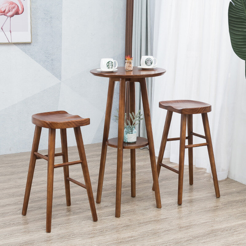 Nordic Solid Wood Bar Stools Creative Wood Bar Chair Leisure Bar Chair Fashion High Stool