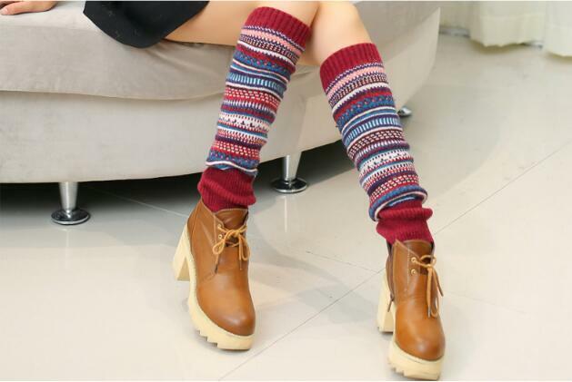 Quente clássico perna aquecedores tricô casual joelho meias outono inverno alta bota meias perna legging stovepipe