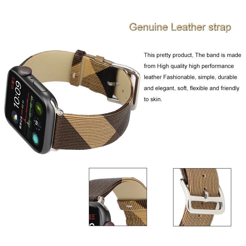 Plaid Pattern Leather Bracelet strap For Apple Watch band 4 44/40mm women/men watches wristband For iwatch series 3 2 1 42/38mm
