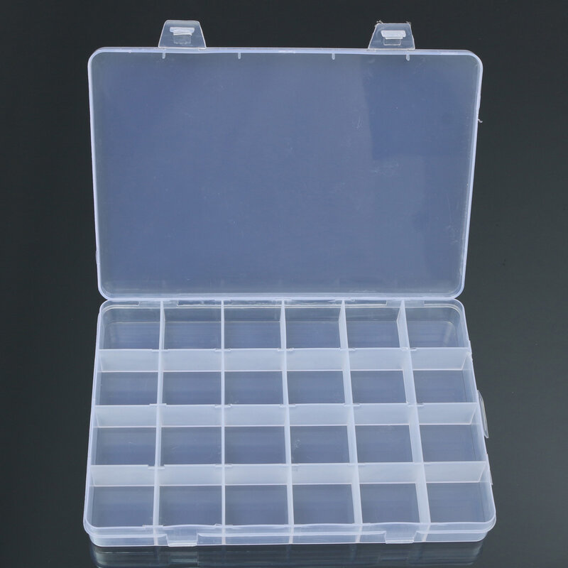 Caja de plástico con 24 compartimentos, contenedor de almacenamiento de cuentas de joyería, organizador artesanal
