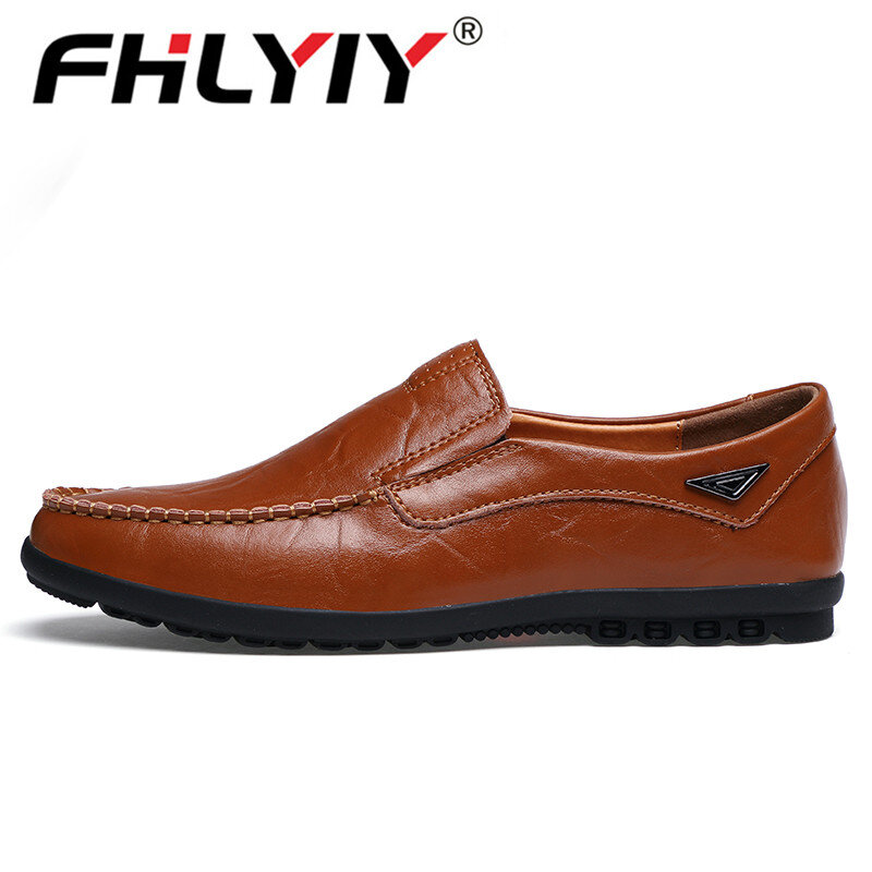 Echtes Leder männer Casual Schuhe Luxus Marke Herren Loafer Wohnungen Atmungsaktive Slip auf Schwarz Driving Schuhe Plus Größe 38 -47