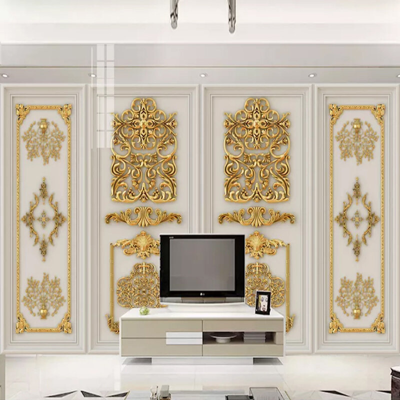 Papel tapiz Mural de flores en relieve dorado estéreo 3D de estilo europeo, sala de estar, TV, sofá, dormitorio, decoración del hogar de lujo, papel de pared para pared