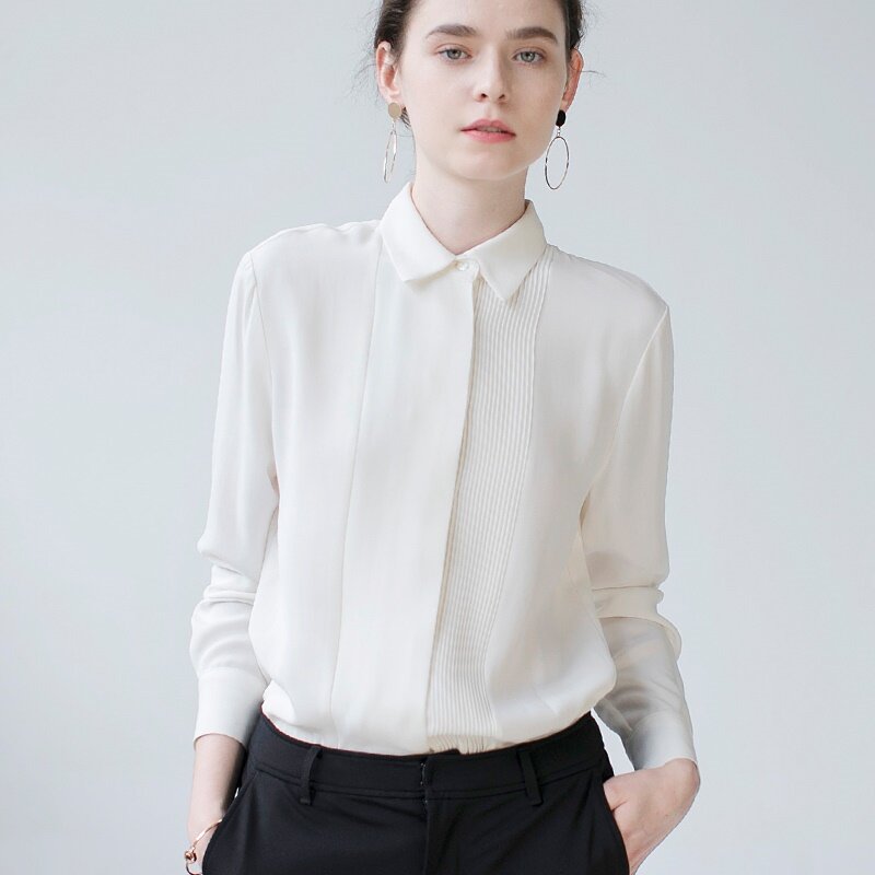 ملابس عصرية كورية للنساء ، قميص أنيق بأكمام طويلة ، ملابس مكتبية ، قمصان وبلوزات شيفون DD2085 ، أبيض ، 2019