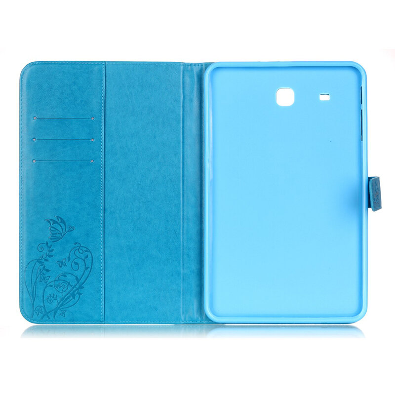 Планшет T560 Funda для Samsung Galaxy Tab E 9,6 "Модный кожаный флип-чехол с бабочкой и тисненым кошельком, чехол, подставка для кожи