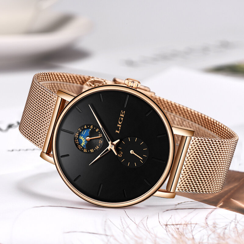 2019 ใหม่ LIGE ผู้หญิงหรูหราแบรนด์นาฬิกา Quartz กันน้ำนาฬิกาข้อมือหญิงแฟชั่น Casual นาฬิกานาฬิกา reloj mujer