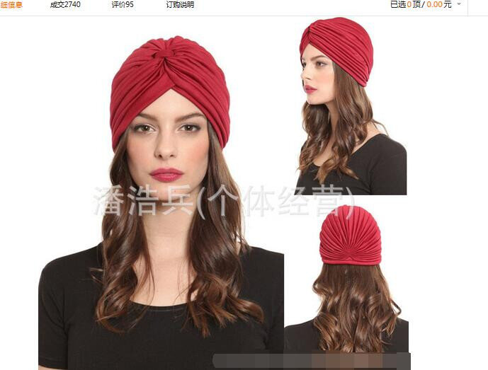 10pcs/lot India Caps Retro Headband Hijab Turban Dual Solid Pleated Women candy color caps muslim cap
