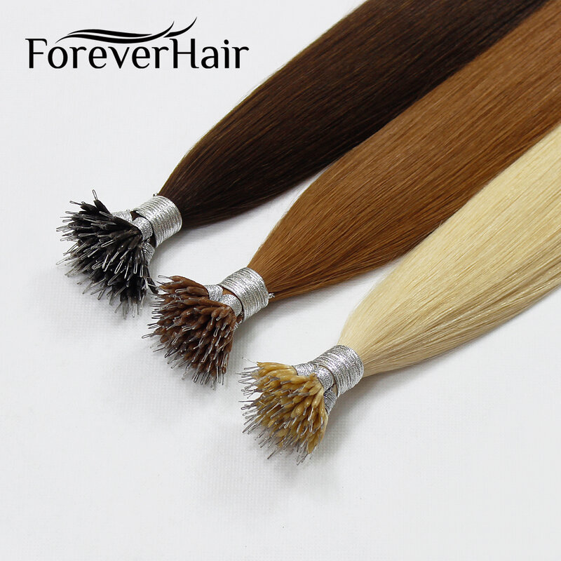 FOREVER HAIR 100% Real Remy Nano Ring Human Hair Extensions 1g/s 16" 18" 20" Keratin Straight Blonde Micro Beads Hair 50g/pack