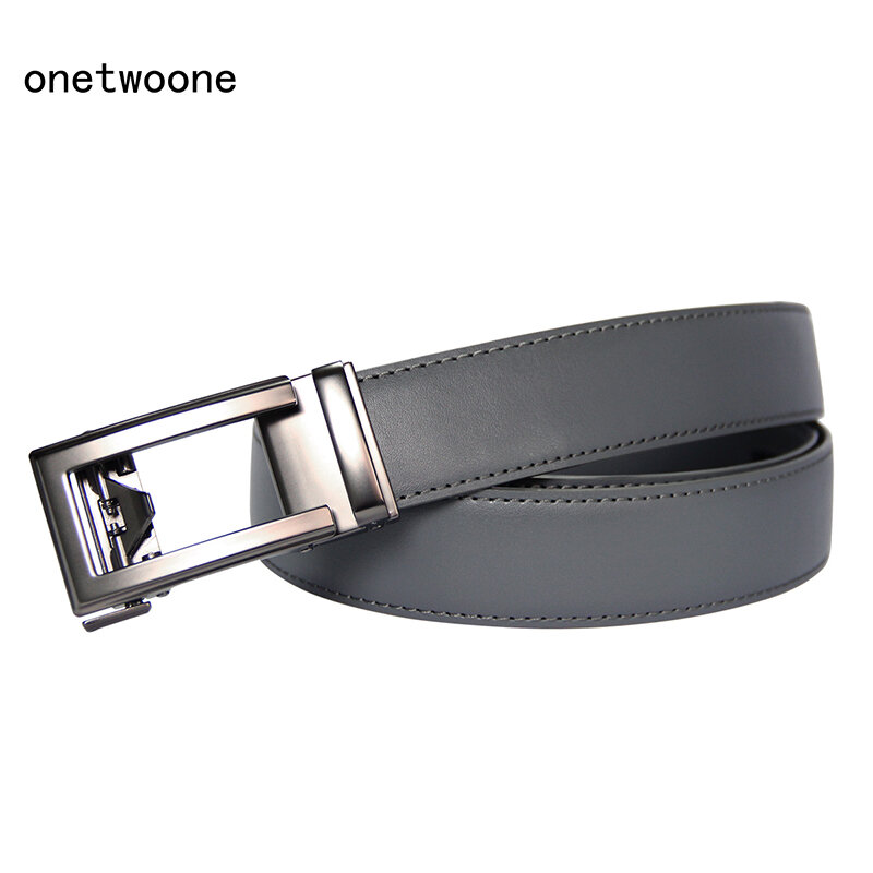 Cinturón de cuero genuino de lujo para hombre, correa de marca famosa, hebilla automática de Metal, 3,5 cm, negro y gris