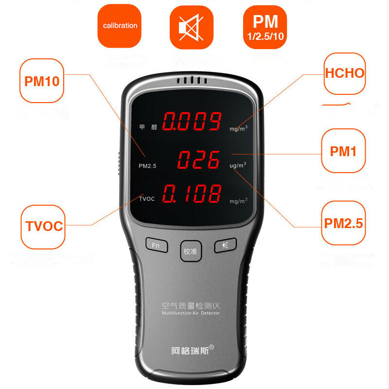 Medidor de HCHO, Detector de aire con batería de litio recargable, 6 en 1, WP6910T, PM1.0, PM2.5, PM10