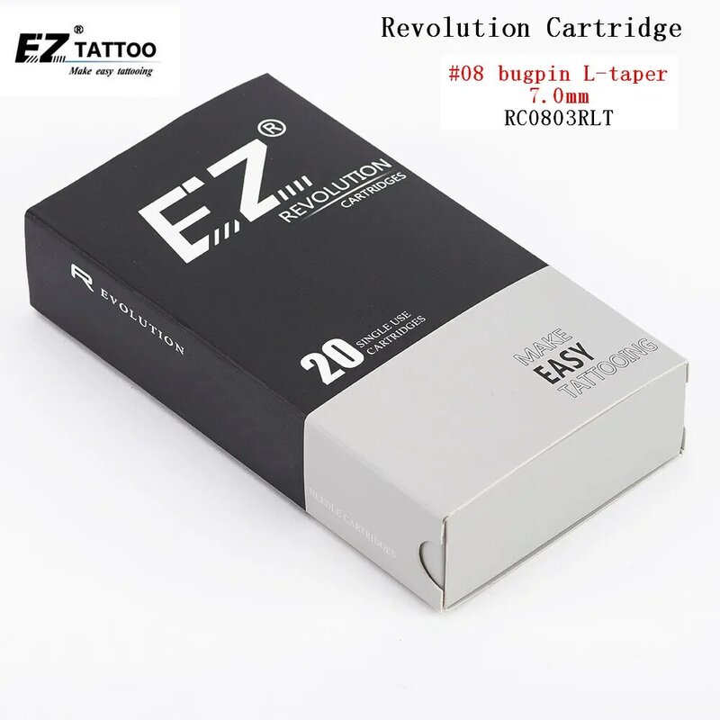 Agujas de tatuaje EZ RC0803RLT, Cartucho Revolution #08 (0,25mm), delineador redondo para máquinas y agarres de sistema de cartucho, 20 unidades por lote