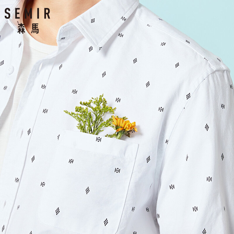 SEMIR Мужская рубашка классического кроя из 100% хлопка с рисунком и воротником, мужская рубашка с длинными рукавами с нагрудным карманом, зауже...