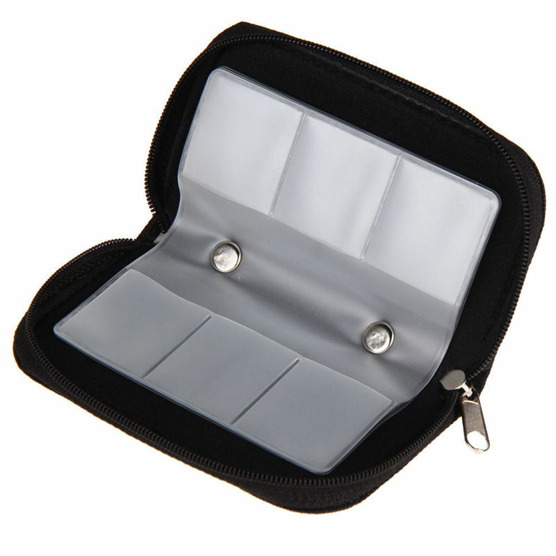 Micro SD XD Card Case Protector, Carteira preta, 22 SDHC, MMC, CF Micro SD armazenamento de cartão de memória, carregando Zipper Pouch Case, 1Pc