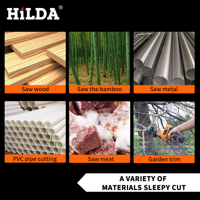 Hilda serras de madeira/metal serra elétrica sem fio reciprocating com lâmina afiada cortador de madeira