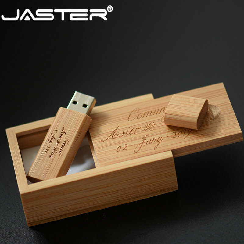 JASTER Wooden Pendrive 2.0 + BOX 4GB USB Flash Drive 8GB U Disk Walnut Wood 16GB 32GB Pen Drive 64GB Free LOGO Photography Gifts