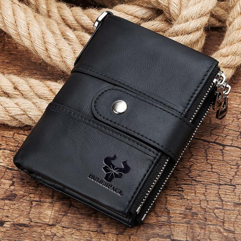 New Design RFID Wallet 100% Cow Leather Unisex High Quality Purse Male Cards Holder Female Coin Wallet Soft Short Wallet