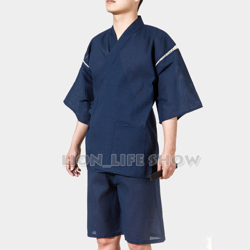 Verão men jinbei japonês kimono manga curta 2 pçs conjunto pijamas loungewear