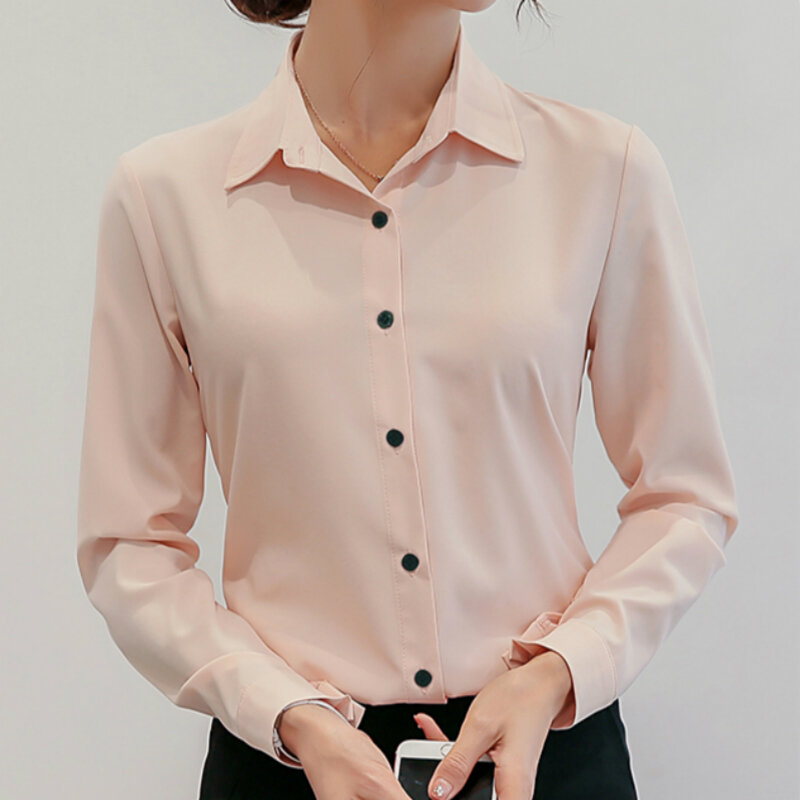 2019 Musim Semi Musim Panas Diri Budidaya Commuter Kantor Rumah Fashion Ukuran Besar Dasar Wanita Lengan Panjang Sifon kemeja
