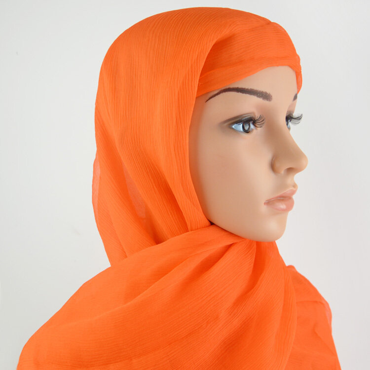 100% seda crinkle georgette lenço longo 110cmx180cm lenço de seda puro feminino cor lisa tamanho grande chiffon cachecol laranja