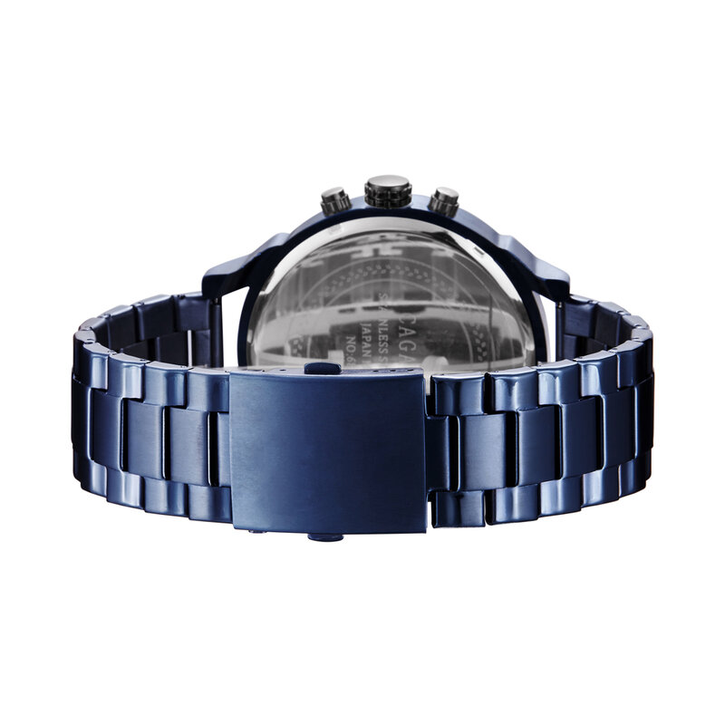Cagarny-reloj analógico de acero inoxidable para hombre, accesorio de pulsera de cuarzo resistente al agua con doble horario, complemento Masculino de marca de lujo con diseño clásico, disponible en color azul, 6820