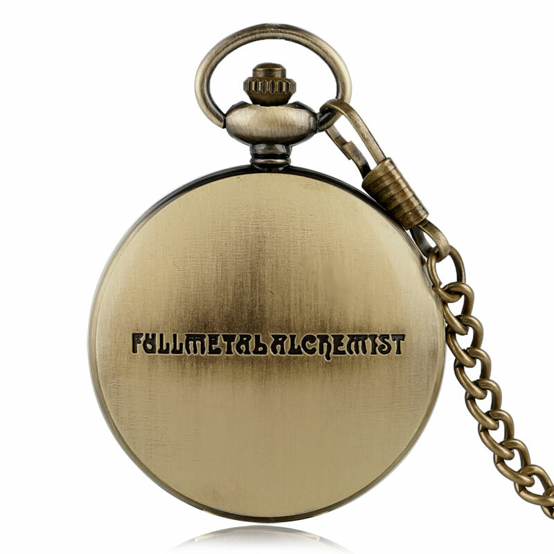 Moda retro bronze fullmetal alquimista relógio de bolso de quartzo fob corrente das mulheres dos homens crianças pingente cosplay reloj de bolsillo presente