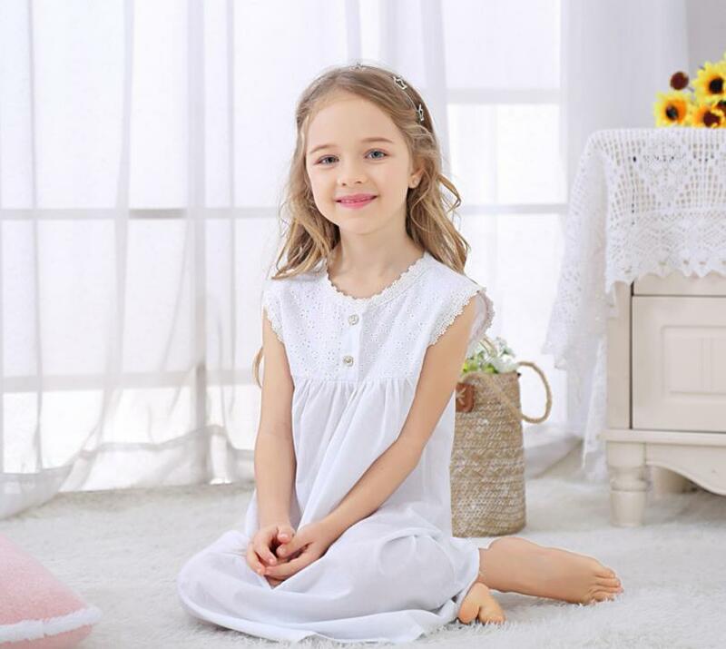Summer Children's Nightgown Baby Girls Clothes Lace Spliced Kids Sleepwear Vintage Princess Home Wear Long Sleeve Pajamas Y785