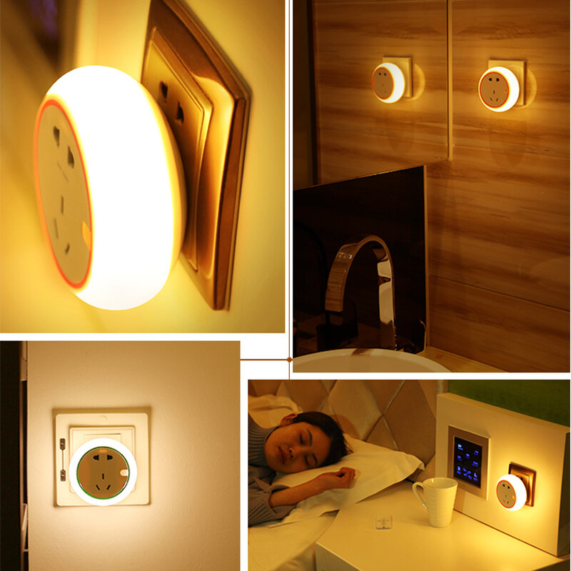 Mini lámpara LED de Control remoto con interruptor de pared de 5 pines, enchufe de seguridad de autodefensa, cargador para dormitorio, luz nocturna para dormir del bebé