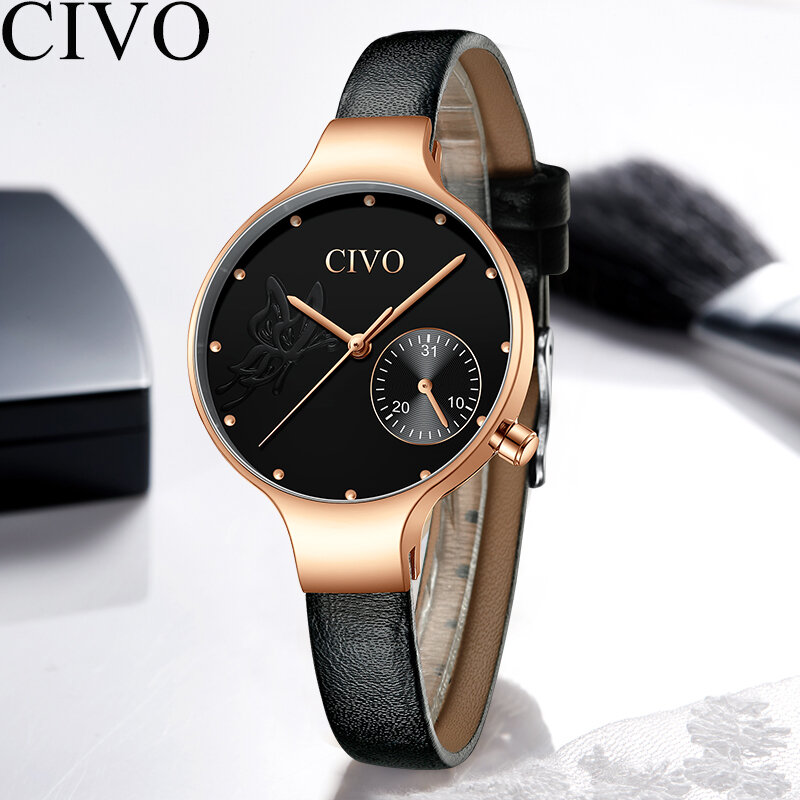 CIVO 2019 nuevo reloj de moda para mujer, Relojes de Cuero genuino de cuarzo, pulsera de mariposa para mujer, reloj de pulsera para mujer