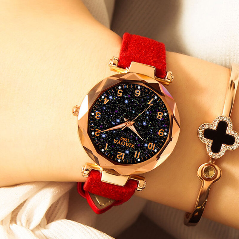 Relojes de pulsera de cuarzo de oro rosa de lujo reloj de esfera de cielo de estrella de Venta caliente 2019 para mujer dropshipping. Exclusivo.