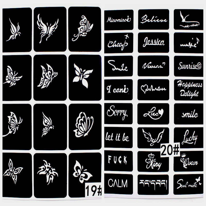 446 buah/lot Stiker dapat digunakan kembali buku stensil tato, templat lukisan Airbrush Glitter tato Henna Set stensil Album gaya tetap