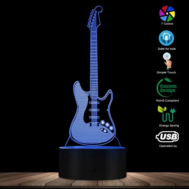 กีตาร์ 3D Lighted Sign เพลง Instrucment Night ไฟกีตาร์แสงโคมไฟตกแต่ง ROCK และ Roll Gift สำหรับคนรักดนตรี