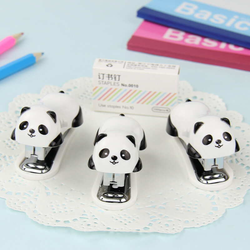 1 zestaw moda rysunek przedstawiający pandę zszywacz zestaw papieru biuro wiążące spoiwa zszywki niezbędne materiały prezent dla studenta