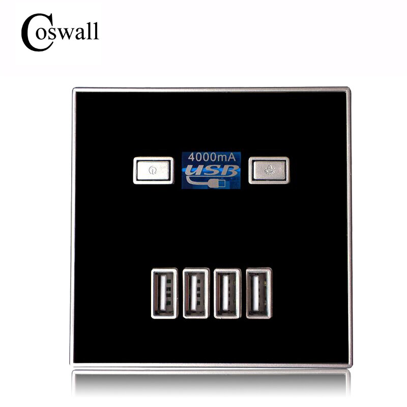 Coswall 2017 nueva llegada de alta calidad cargador rápido de 4 puertos enchufe de pared de uso doméstico toma de corriente Usb toma de corriente 86mm * 86mm 4000MA