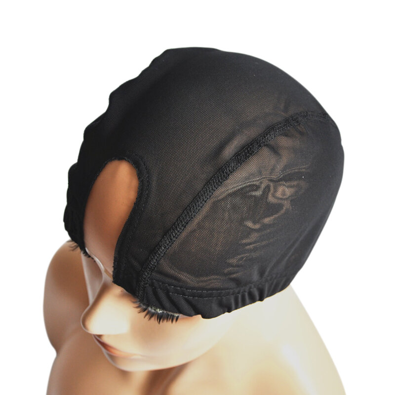 Casquette noire en U avec dentelle suisse pour fabrication de perruque, avec bretelles réglables, bonnet de tissage extensible