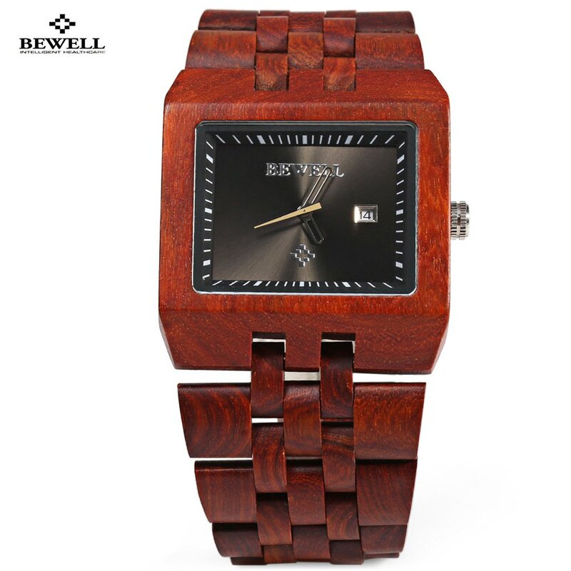 Bewell-ساعة كوارتز خشبية للرجال ، ساعة يد عصرية للرجال ، مقاومة للماء