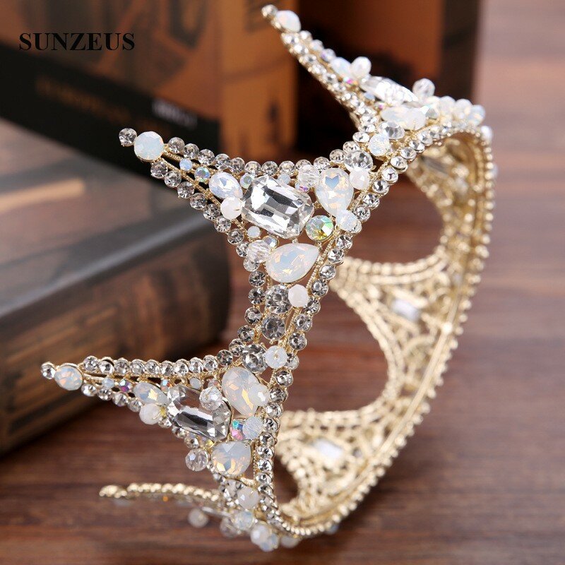 Coronas de novia de Reina redondas, cristales, diamantes de imitación, tocados elegantes, Tiaras de princesa, accesorios para fiesta de boda SQ0152