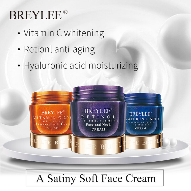 BREYLEE – Crème blanchissante au rétinol, vitamine C pour la peau, huile hydratante à l'acide hyaluronique, soins pour le visage, anti-rides, traitement de l'acné de 40 g,