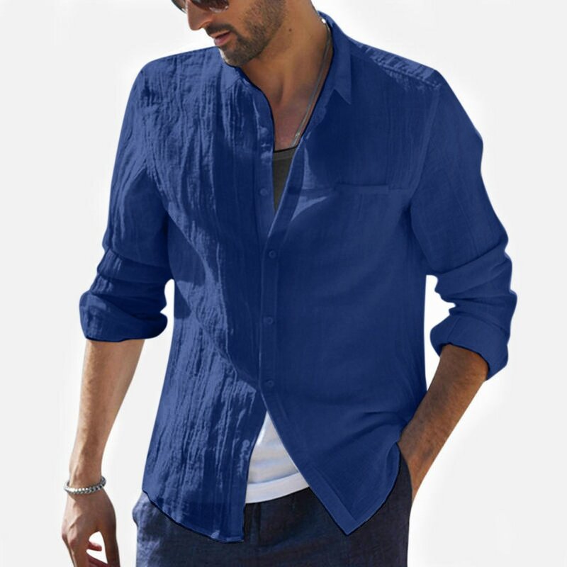 2019 Plus Size Summer New Men Shirt Baggy Cotton Linen Solid Long Sleeve Button Retro long Shirts Tops S-2XL camisa masculina