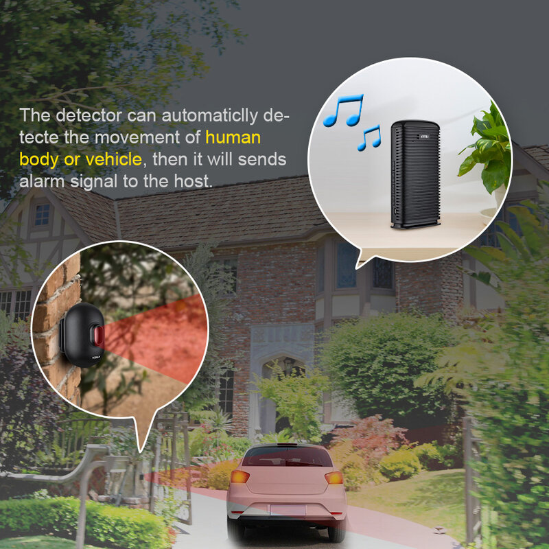 KERUI-DW9 Wireless Driveway Garagem Alarme, Bem-vindo assaltante Passage Detector, Outdoor PIR Motion Sensor, Proteção de Segurança