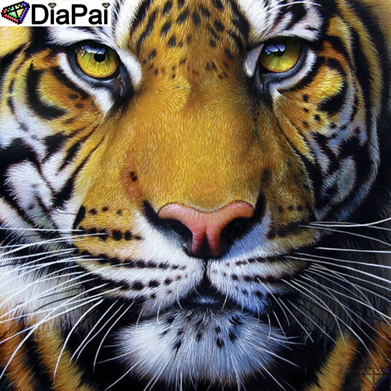 DiaPai 5D DIY เพชรภาพวาด 100% เต็มรูปแบบ/เจาะรอบ "สัตว์ tiger" เพชรเย็บปักถักร้อยข้าม Stitch 3D decor A21940