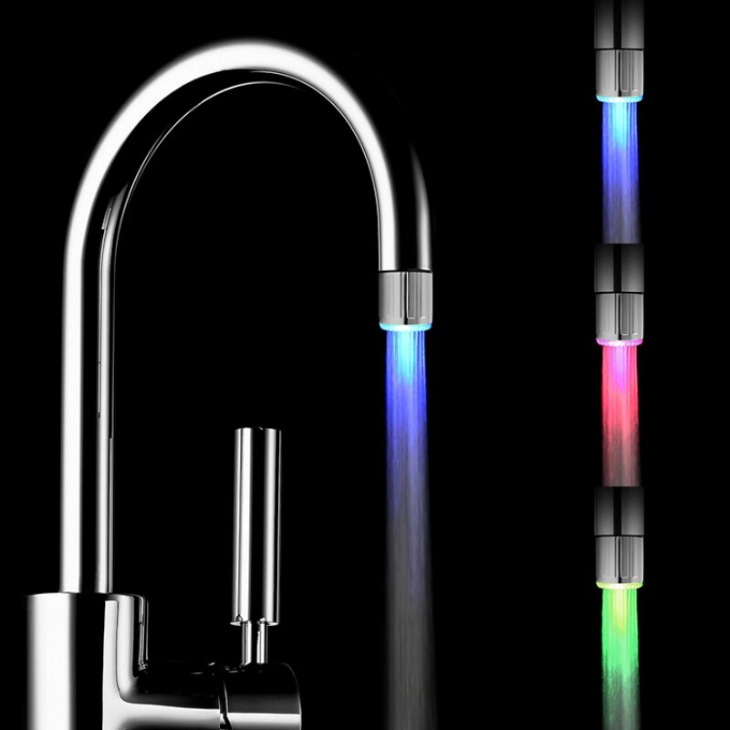 Pas besoin de batterie débit d'eau alimenté lumière LED robinet bec verseur 7 couleurs changeante lueur pomme de douche cuisine robinet aérateur